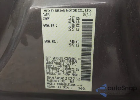 2016 Nissan Altima 2.5 S из США, поврежденный, VIN 1N4AL3AP0GC232752